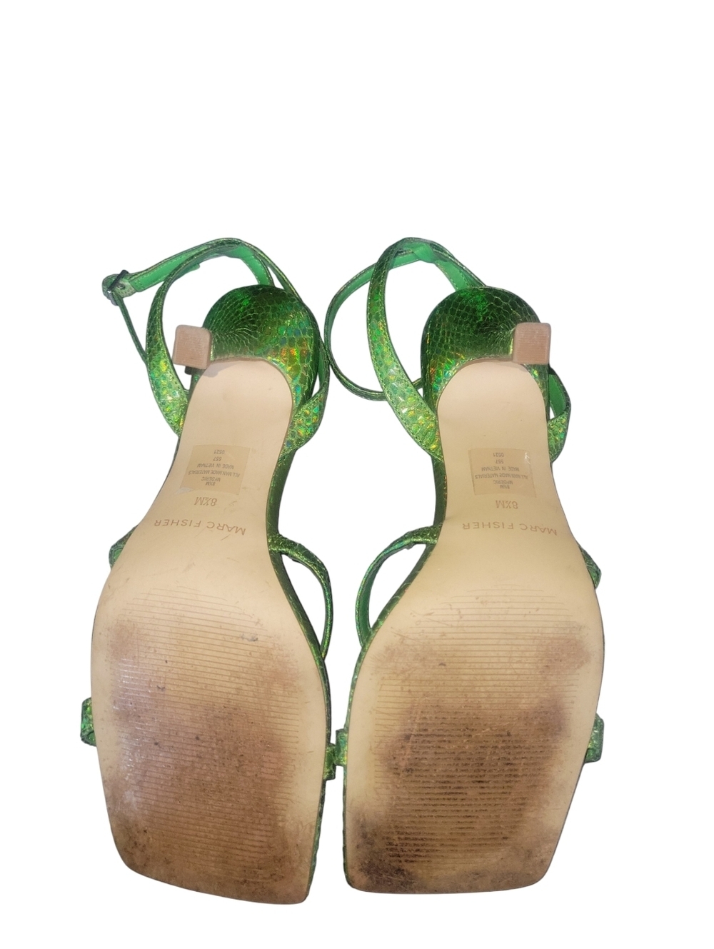 Marc Fisher Neon Green Iridescent Strappy Sandals Sz 8 1/2 M - Picture 7 of 9